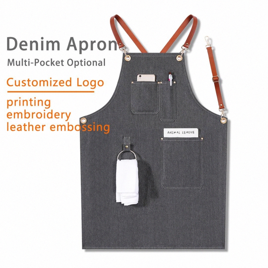 

Senior Denim Cowboy BBQ Apron Bib Leather Straps Delantal Cocina Kitchen Apron For Women Men Barber Cooking Restaurant Waitress 2zuL#