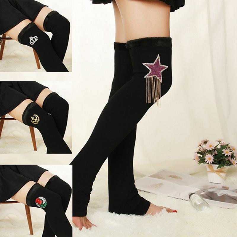 

Winter Long Warm Knitting Knee High Socks Women Boot Long Thigh High Footless Socks Girls Fashion Crochet, H01