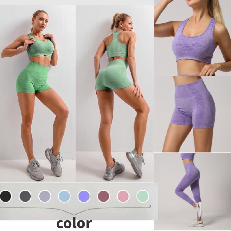 

3pcs Women Sportswear Vital Seamless Yoga Set Fitness Sport Suit Long Sleeve Crop Top Shirts +Leggings Workout Clothes Gym Set, Dark green3-piece
