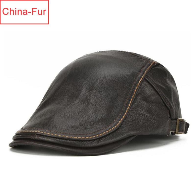 

2020 Autumn Winter Men Real Genuine Leather Baseball Cap Brand Casual Warm Cow Leather Hat Real Cowhide Baseball Caps, Brown