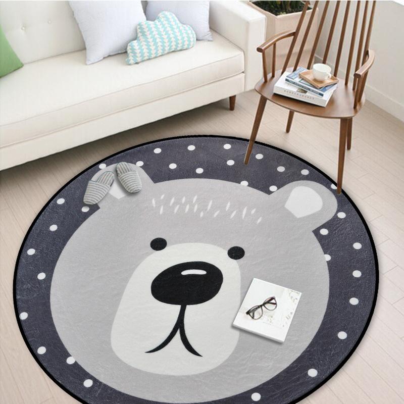 

White Grey Cartoon Animals Bear Panda Round Tapete For Living Room Bedroom Home Decor Carpet Rug Children Kids Soft Play Mat, Yellow