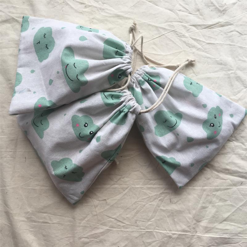 

1pc Cotton Linen Drawstring Organized Bag Party Gift Pouch Print Green Cloud Rain Drop YL21