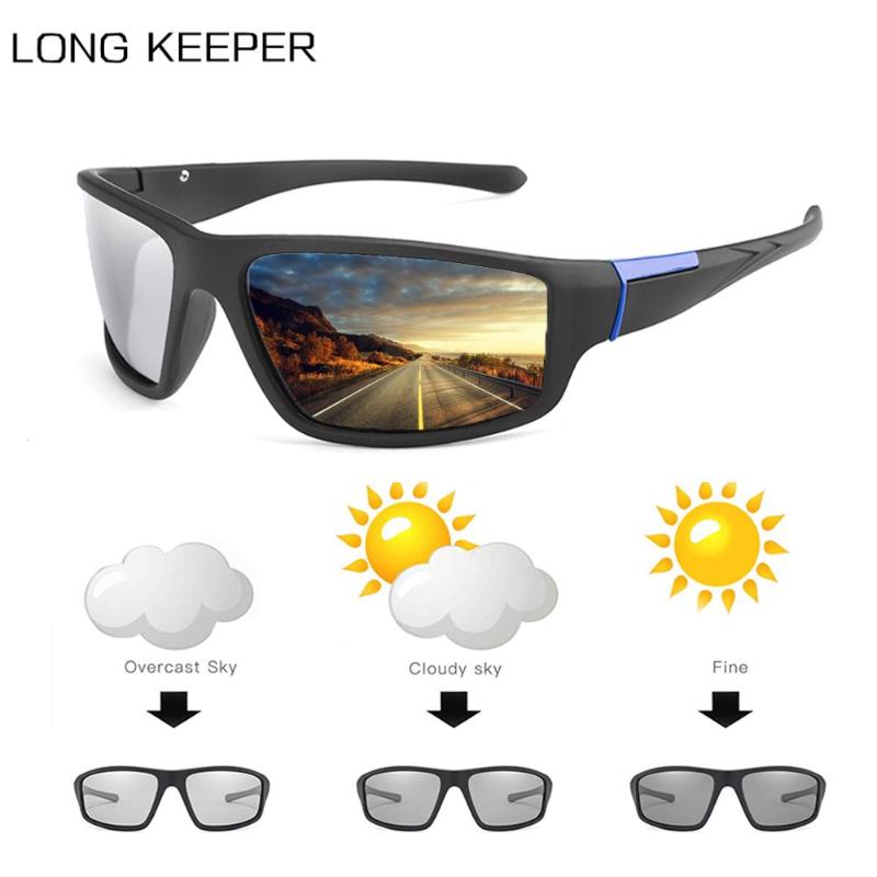 

LongKeeper Men Polarized Photochromic Sunglasses Matte Black Sports Goggles Male Color Changing Driving Sun Glasses UV400