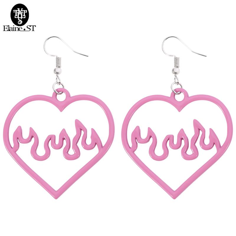 

10 Pieces wholesa Heart-Shaped Hollow Acrylic Earrings Fashion Flame Pendant Earrings Purple Jewelry Cute Exaggerated Decoration