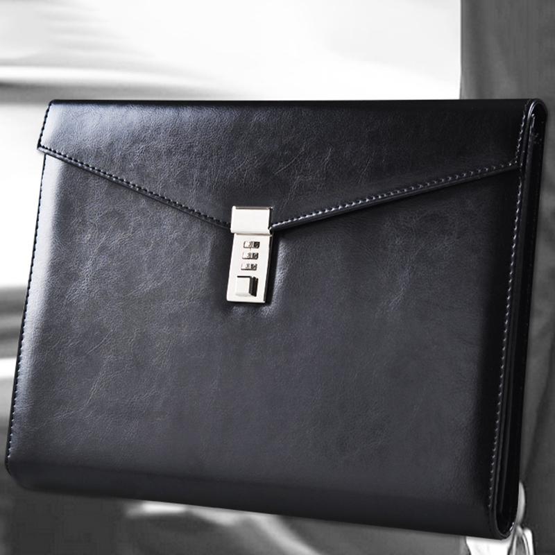 

Creative A4 High-Grade Leather with Lock Business Multi-Function Thickening Learning Office Supplies Password Briefcase, Black