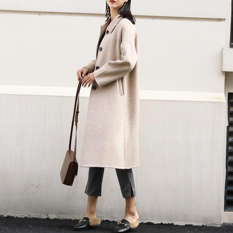 

New double-sided cashmere overcoat spring 2020 women wool coat 100% wool good quality solid winter long coats beige color jacket, See chart