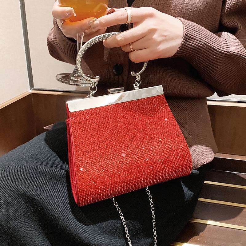 

High-end banquet temperament handbag 2020 new fashion western women's designer all-match bright diamond chain messenger bag, Black