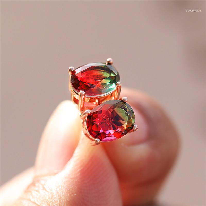 

Classic Oval Rainbow Zircon Stud Earrings For Women Vintage Fashion Jewelry Rose Gold Red Green Crystal Gradient Stone Earrings1