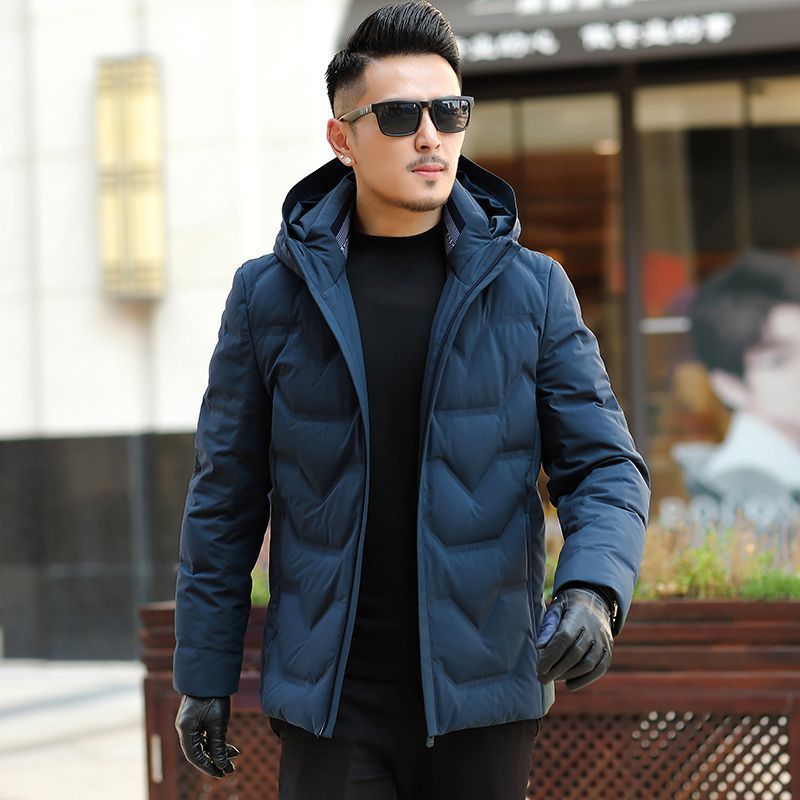 

2021 Down Nan Coat Dong Zhuang New Style Young and Middle-aged Casual Men Short with Hood Warm Zipper Jacket in Name R4ma, Red