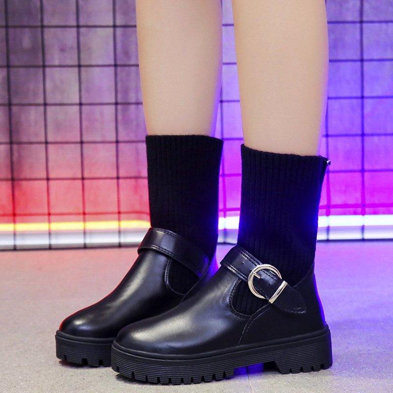 

Rimocy 2021 New Elastic Platform Sock Boots Female Brand Designer Women's Chunky Ankle Boots PU Leather Patchwork Winter Shoes, Beige