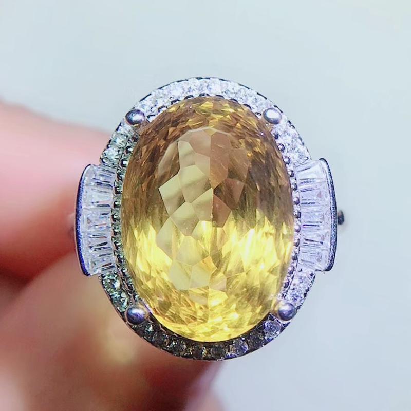 

Cluster Rings Per Jewelry Natural Real Citrine Big Luxury Ring 12*16mm 11ct Gemstone 925 Sterling Silver Q2042611, Golden;silver