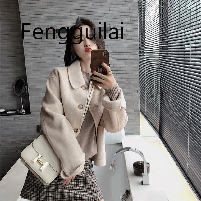 

Woman Short Woolen Coat New Fashion Autumn Winter Korean Jacket Faux Wool Coat Ladies Coats Casual Plus size Wool Outerwear 3XL, Beige