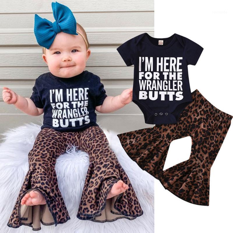 

Fahsion Baby Girls Clothes Two Pieces Letter Romper Tops Leopard Flared Bell Pants Outfits Summer Lovely Clothing Ju61, As pic
