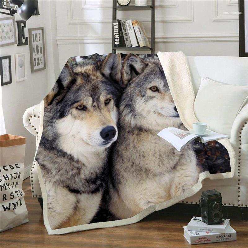 

New Wolf Blanket Men 3D Cartoon Sherpa Blanket Double Thick Velvet Warm Super Soft Flannel Office Nap Sofa Bedding 0091