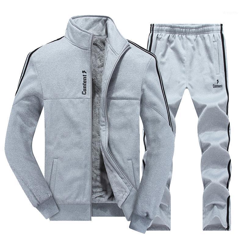 

Winter Men's Sets Plus Velvet Jogging Sport Suits Jacket + Pants Sportswear Set Fitness Warm Tracksuit Zip Pocket Male's Clothes1, Black