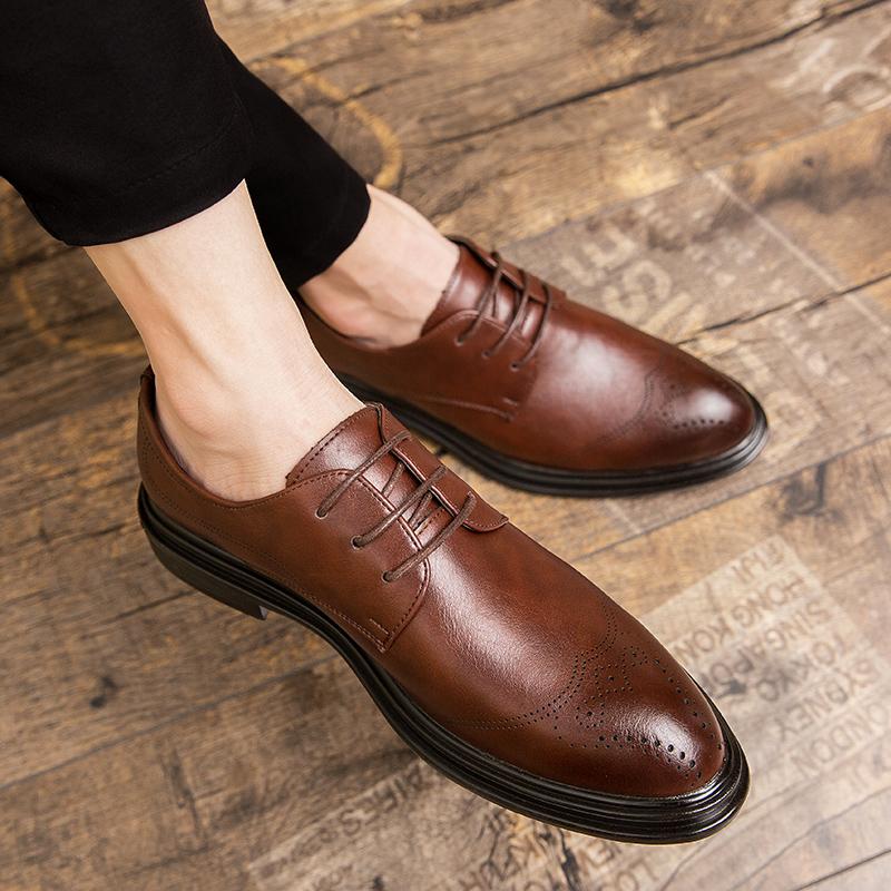 

New Men's Business Shoes Formal Brogues Men Dress Shoes Leather Sepatu Kulit Pria Wedding Men Oxford Mannen Schoenen, Black