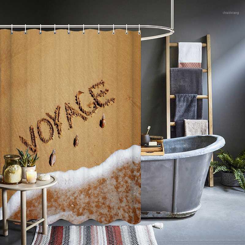 

Beach Footprint Shower Curtains Waterproof Bathroom Curtain With Hooks Bath Curtain 180*200cm Polyester Fabric Decorative Screen1
