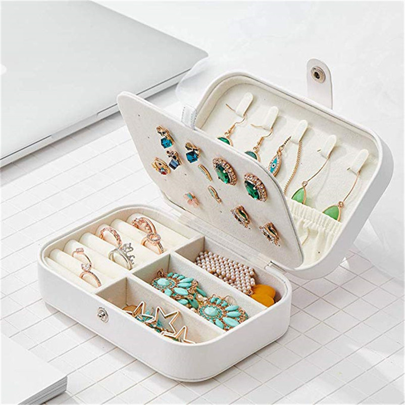 

Protable PU Leather Jewelry Box Fashion Necklace Ring Earrings Storage Organizer Holder Travel Cosmetics Beauty Accessories Display Case Box