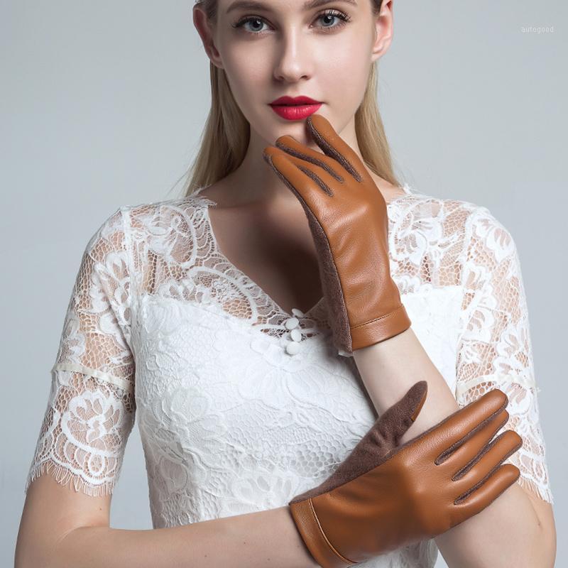 

Five Fingers Gloves Couple Real Leather Male Female Winter Wool Sheepskin Touchscreen Plus Velvet Warm Driving Man Woman TE31081