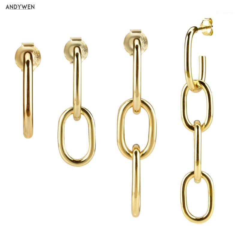 

ANDYWEN 925 Sterling Silver Gold Ovals Long Chain Circle Hoops Loops Round Piercing Pendiente Women Ohrringe Earring Jewelry1