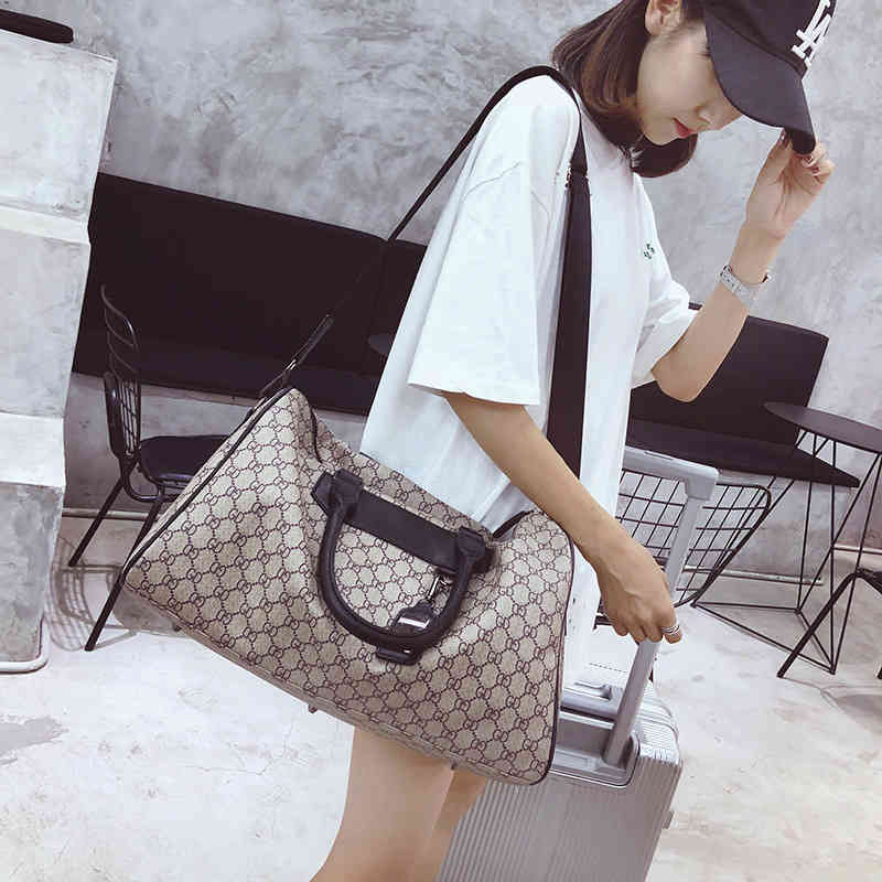 

new Jacquard high capacity travel bag boarding Pu hand luggage Purse, Old style