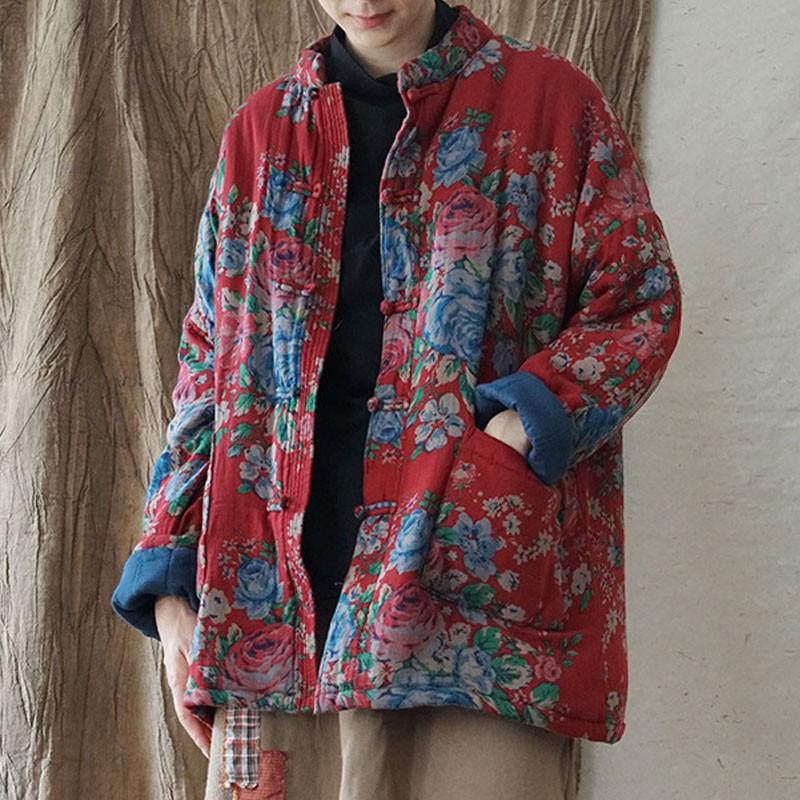 

Johnature Autumn Winter Retro Print Loose Thickened Warm Cotton Parkas 2021 New Leisure Single Breasted All-match Women Parkas, Color 1