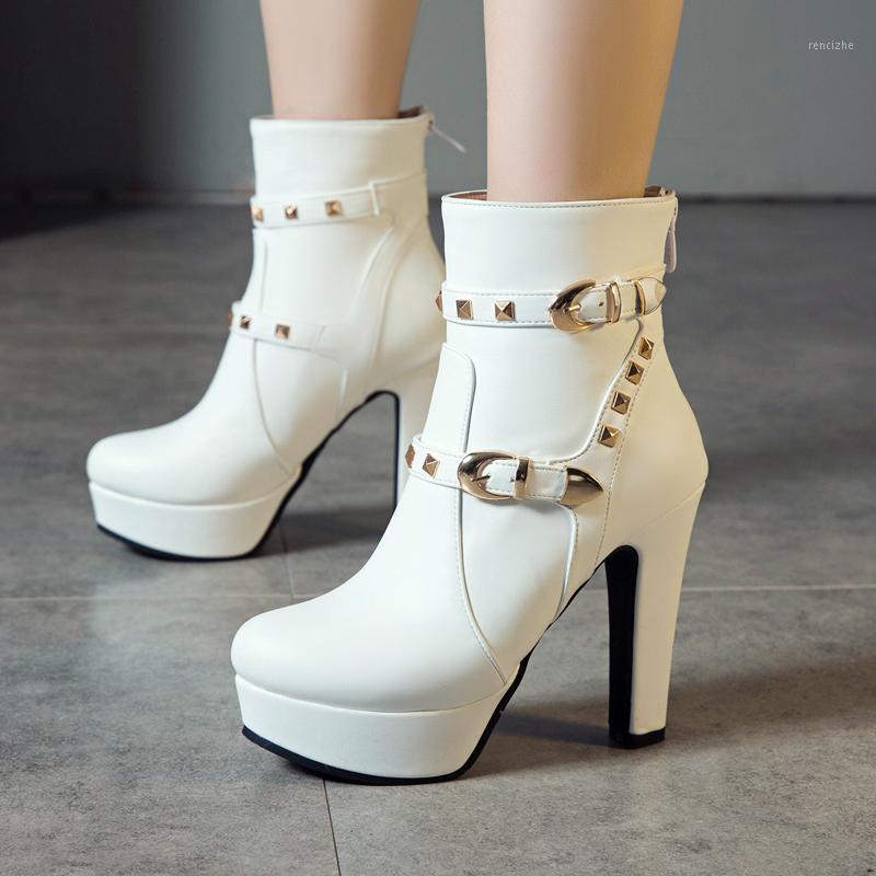 

AIWEIYi Boots for Women Round toe Square Heel High Heels Motorcycle Boots Autumn Winter Short Botas Mujer1, Black