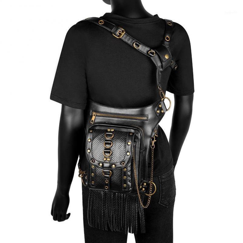 

YourSeason Moto Biker Ladies Waist Bag 2021 Steampunk PU Leather Multifunctional Female Shoulder Tassel Rivet Bags1, Black