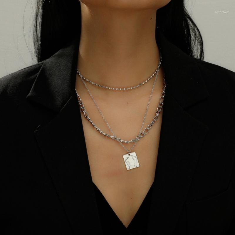 

NEW Punk Multi Layered Choker Necklace Collar Statement Geometric Square Carved Coin Pendant Long Necklace Women Jewelry1