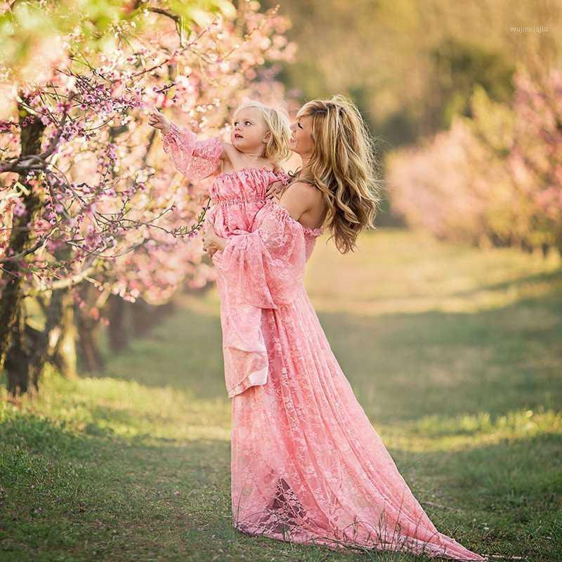 

Maternity Dresses For Po Shoot Off The Shoulder Lace Maxi Gown Pregnancy Dress Pography Pregnant Women Ruffle Dress1, Pink