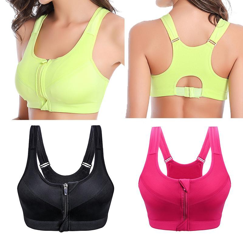 

2020 Women High Impact Running Shockproof Sports Bra Padded Wirefree With Front Zipper Closure And Adjustable Strap Fitness Tops1, Green