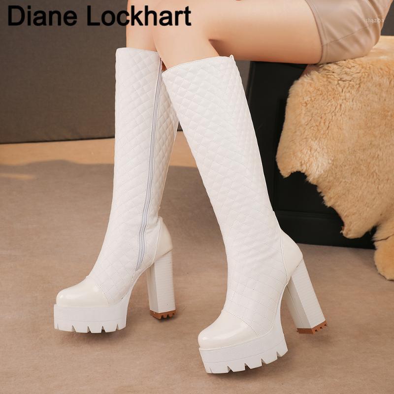 

New Women's Sexy Winter Warm Knee High Boots Women Black Thick High Heel Snow Boots Woman Super Platform Long Boot White Shoes1