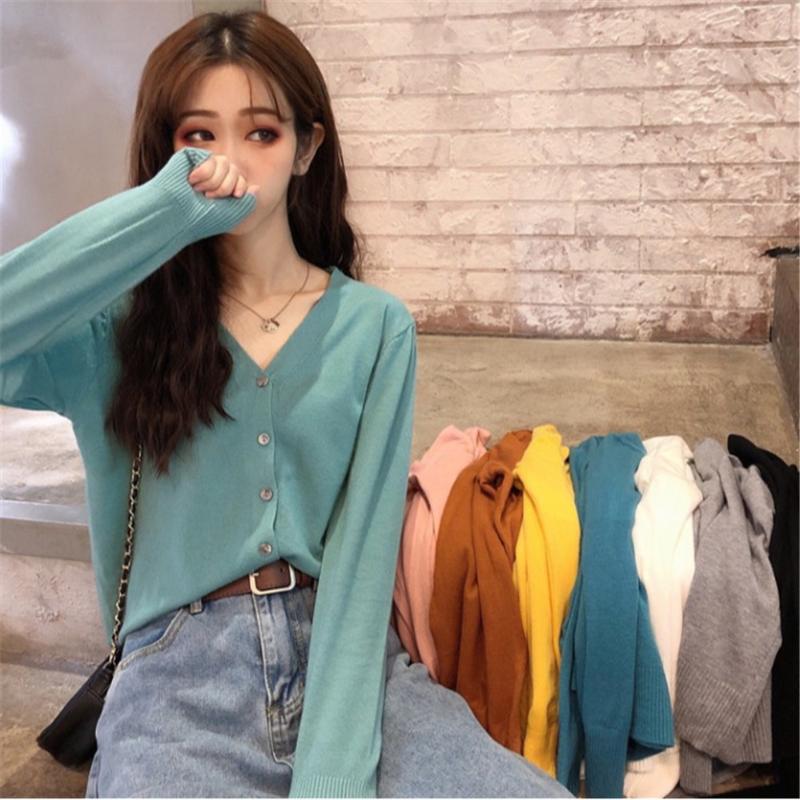 

Women's Knits & Tees Sweaters Women Spring Fall Basic Classic Long Sleeve Soft Ladies Knitted Cardigans All-match Casual Daily Womens Sweate, White