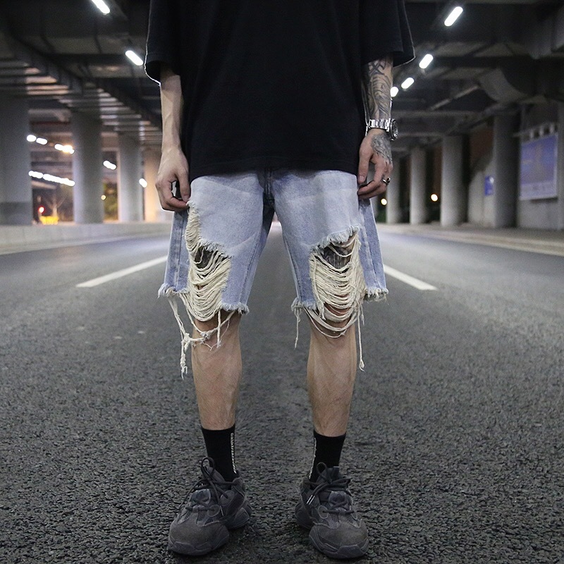 

2020 Shorts Men Biker on Street Wash Water to Do Old Loose Jeans Hip Hop Plus Size Europe and in the United States 4rbx, Blue