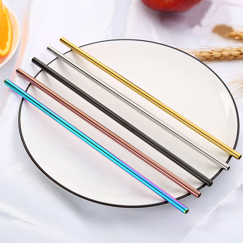 

6*215MM 304 Stainless Steel Straw Reusable Drinking Straws sliver Metal Cleaning Brush kitchen Party Wedding Tools Barware