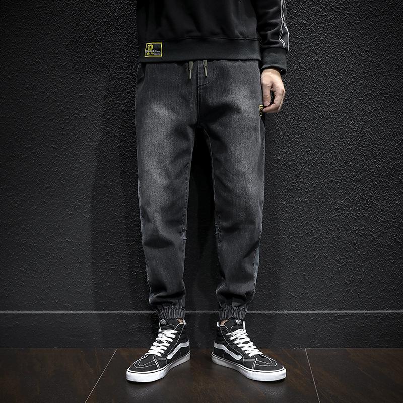 

2020 autumn vintage bound jeans men's popular logo loose-fitting jeans men's straight tube wash vintage, Black