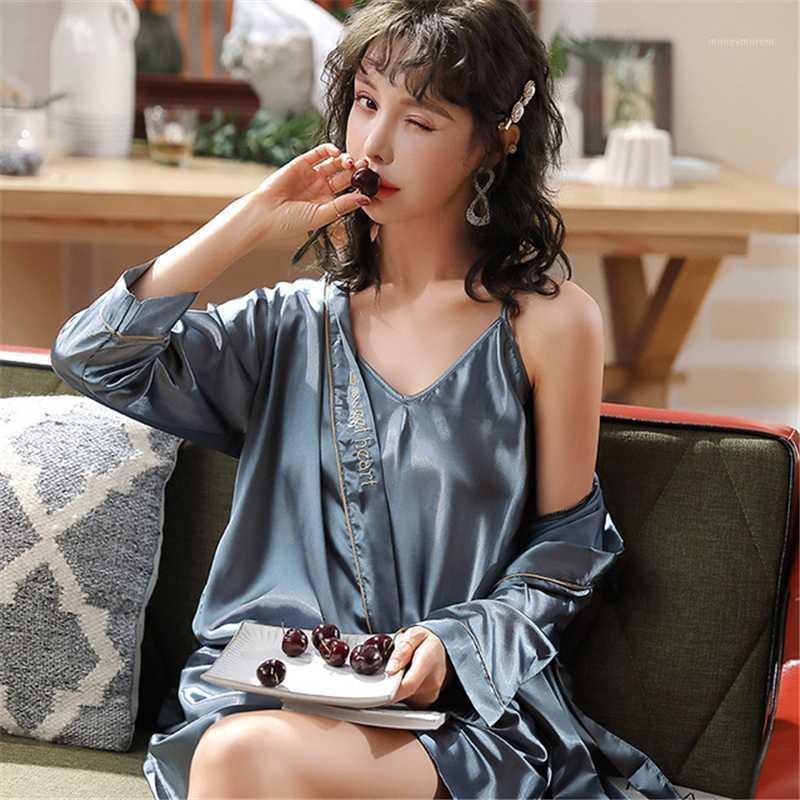 

Sexy pajamas set ladies kimono yukata rayon two-piece nightgown nightdress loose home service bridal bathrobe camison sexy mujer1, Pink