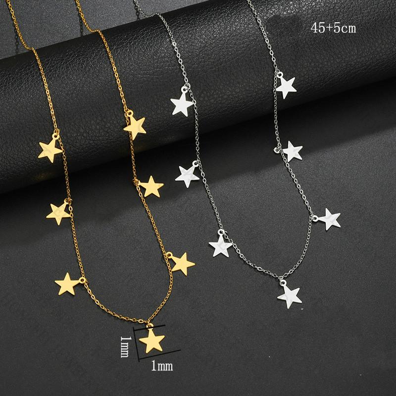 

Chains 45+5cm Simple Gold Silver Color Star Pendant Necklace Stainless Steel Clavicle Chain Women Bohemia Christmas Gift