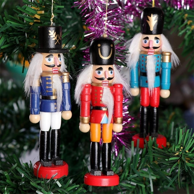 

6Pcs/set Christmas Decoration Christmas Doll Soldier Wood Decoration Made Nutcracker Puppet Desktop Pendants Ornaments For Party 201128