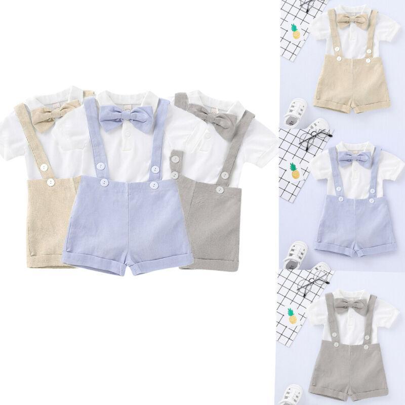 

Toddler Newborn Baby Boy 3Pcs Gentleman Outfit Wedding Party Clothes 0-24M Camisole Bow Jumpsuit1, Light blue