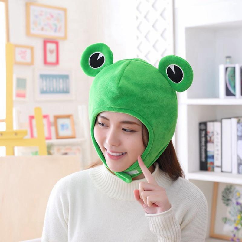 

Funny Big Frog Eyes Cartoon Plush Hat Toy Green Headgear Cap Cosplay Costume