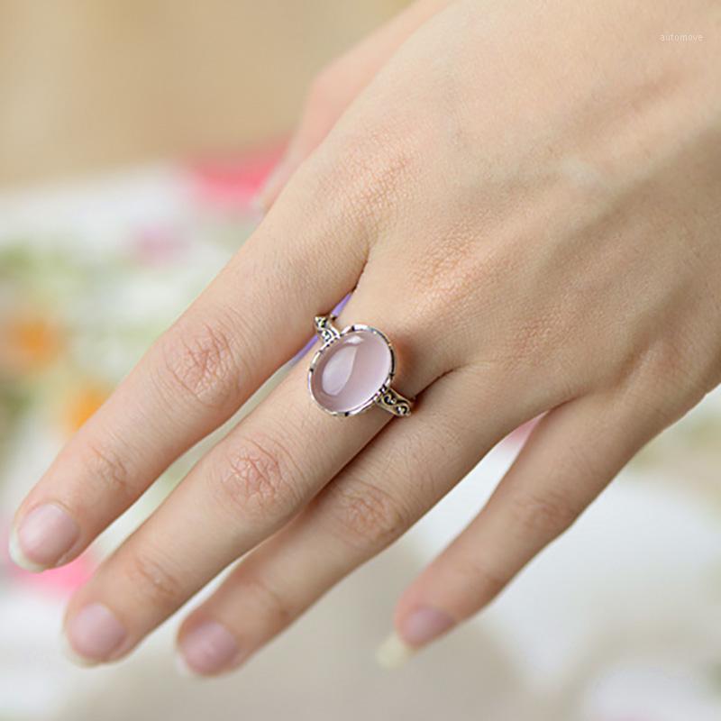 

Real Pure Sterling Silver Ring 925 Vintage Antique Womens Jewellery Rose Quartz Natural Stone Elegant Fine Jewelry Ringen1