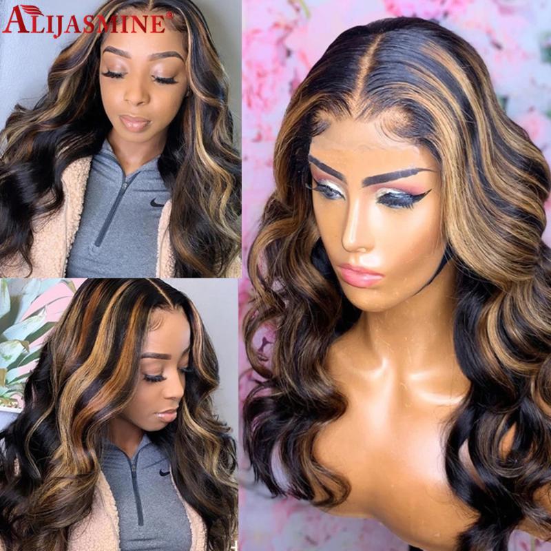 

150% Density 4 27 Honey Blonde Body Wave Lace Front Wig Pre Plucked Brazilian Remy Lace Front Human Hair Wigs For Black Women, As pic