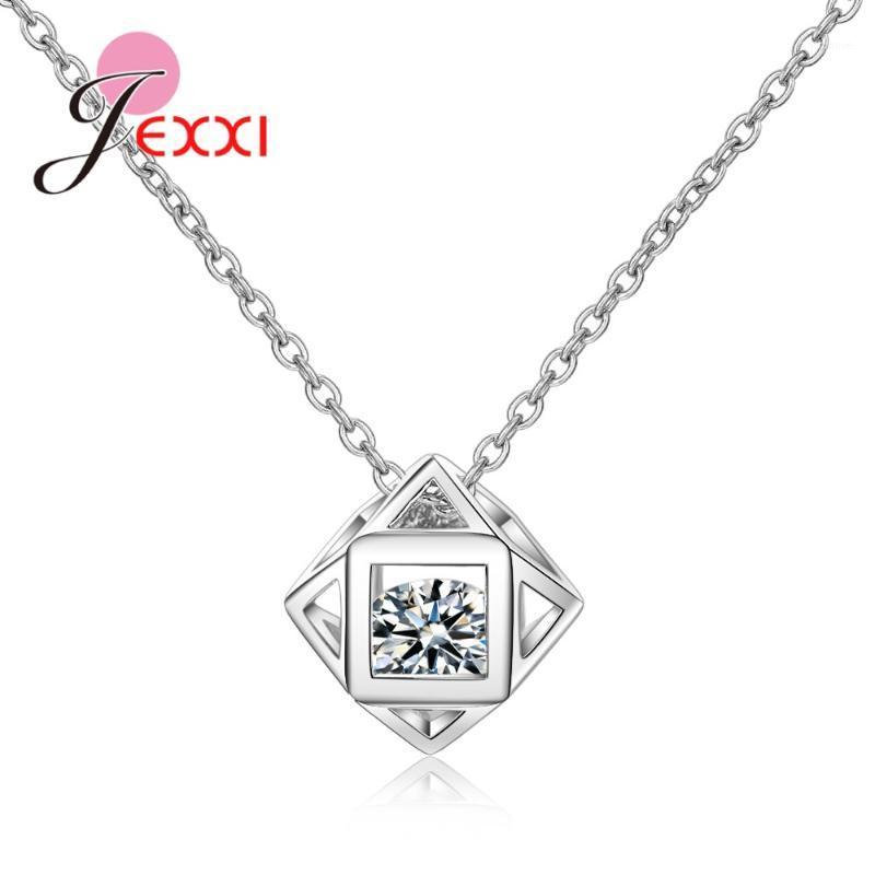 

Fashion Women 925 Sterling Silver Metal Chain Necklaces Korean Square Love Cubic Zircon Pandant Necklaces Wedding Jewelry Choker1