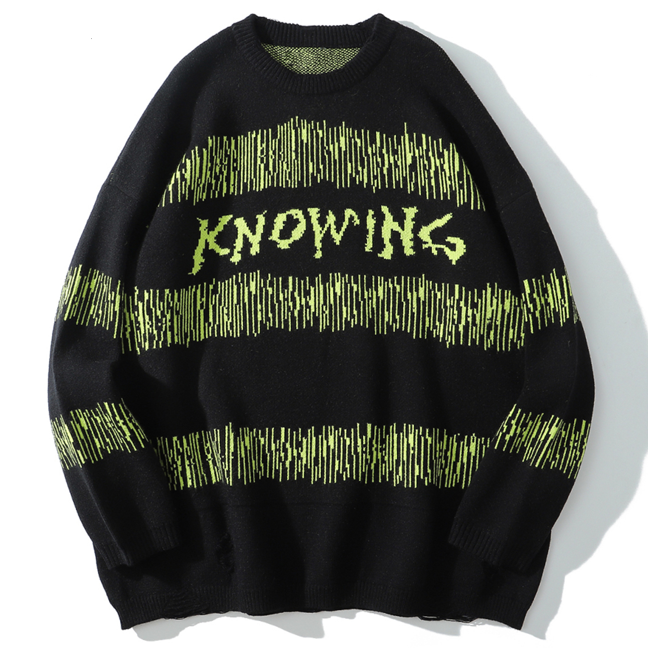 

2021 New Vintage Retro Striped Knitted Mens Streetwear Sweater Oversize Cotton Harajuku Men Clothing Hip Hop Loose Pullover 8lzp, Black