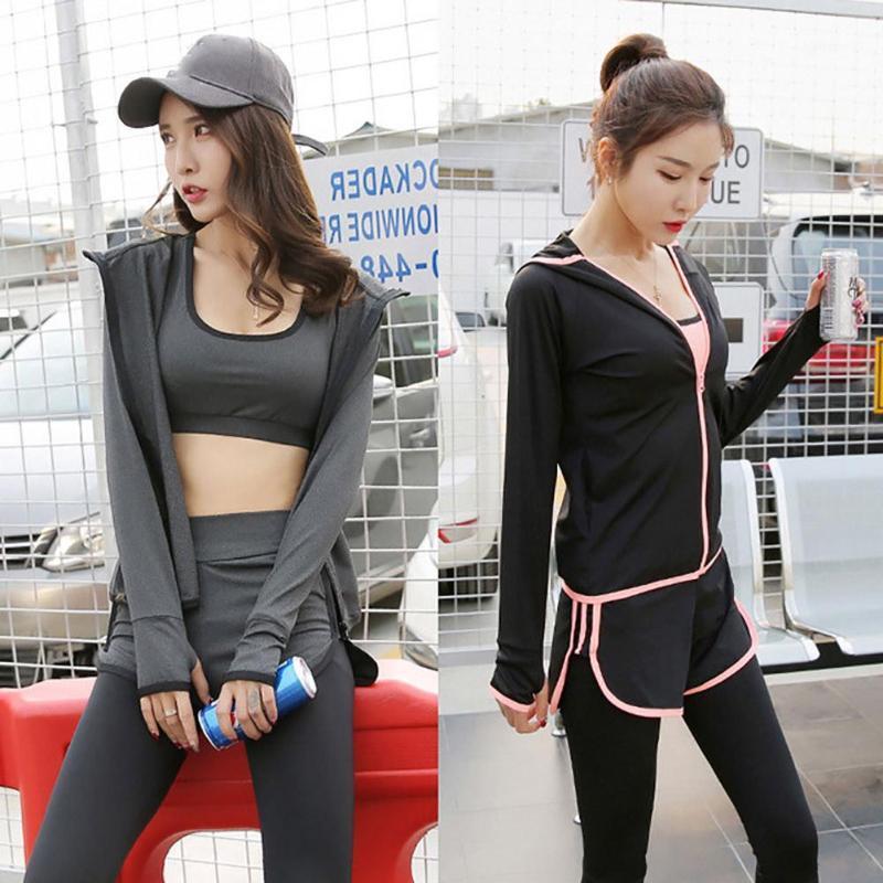 

5PCS Seamless Women Yoga Set Workout Sportswear Gym Clothing Fitness Long Sleeve Crop Top High Waist Leggings Sports Suits1, Orange