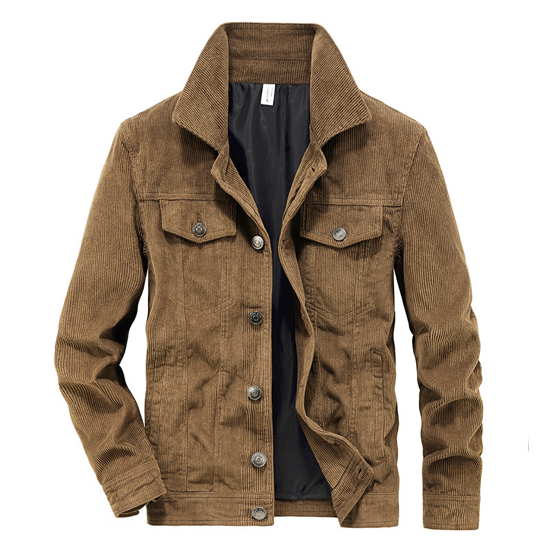 

Fall/winter Jacket Men Thin Corduroy Jacket Retro Tooling Jacket, Black;brown