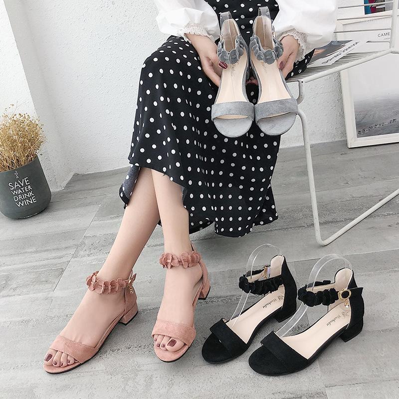 

2020 Women's Korean Fashion Open Toe Thick Heel Comfortable Sandals Fashionable Wear-resistant Anti-skid1, Black
