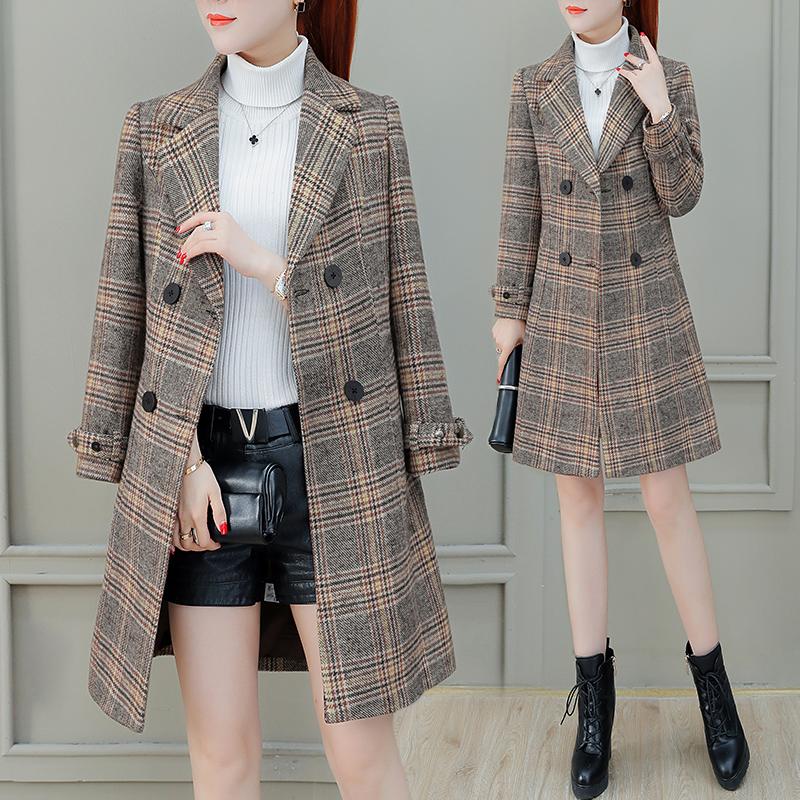 

Woolen coat female 2020 women' coat autumn and winter new slim thick fashion plaid windbreaker occupation Ms Wild