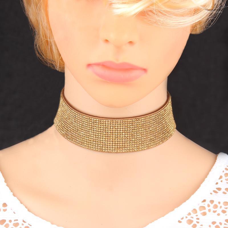

2020 New Gothic Multicolor width Leather Choker Statement Necklace For Women Rhinestone Crystal Collar Fashion Jewelry1